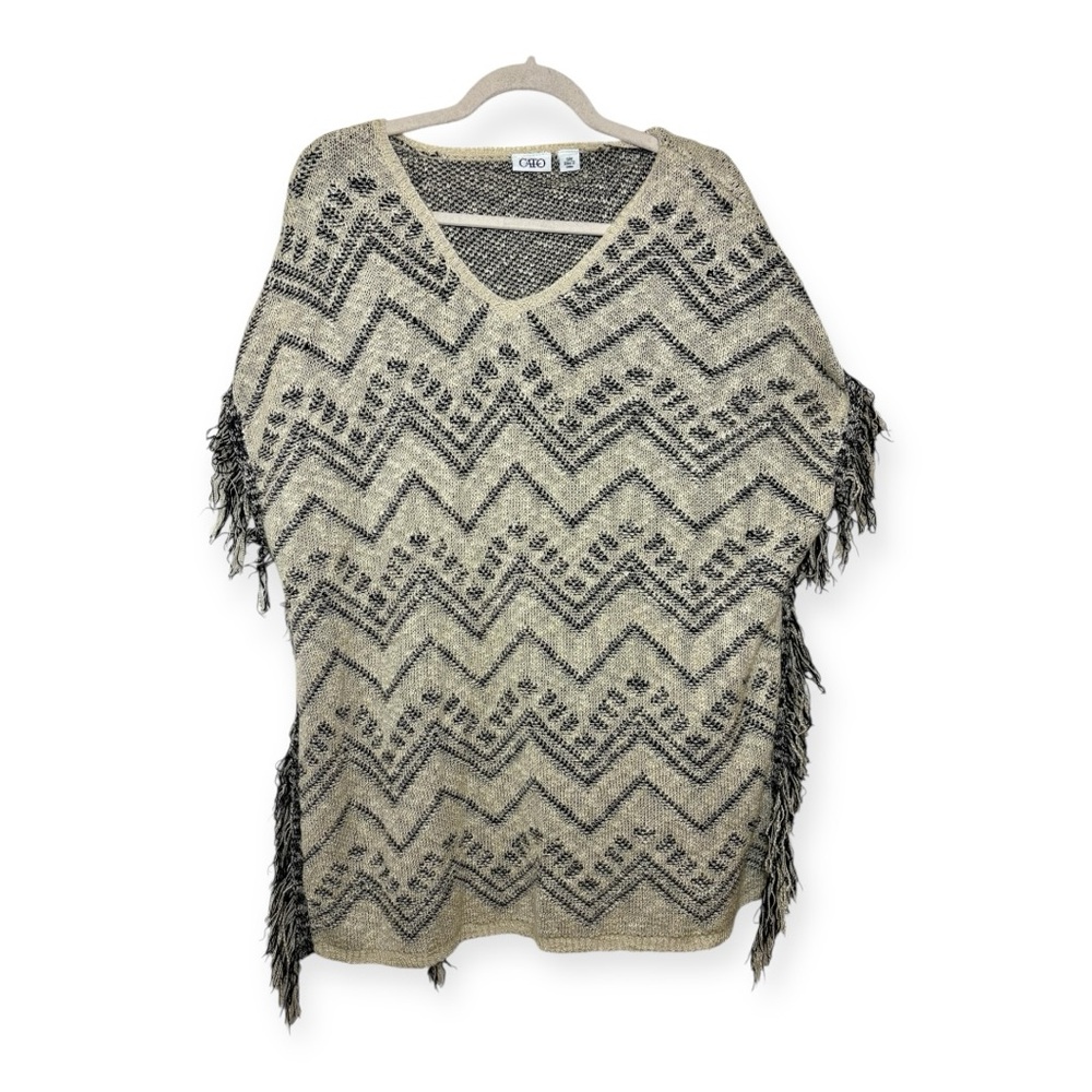 Cato Black and Cream Chevron Poncho Festival Cozy Size Medium